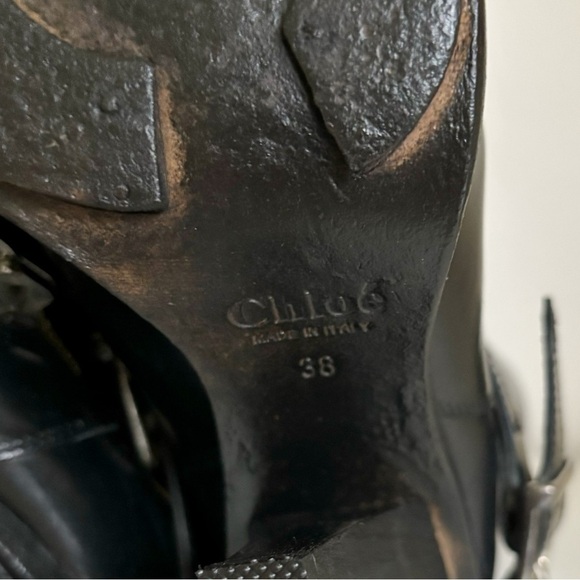 Chloe Black Calfskin Leather Grunge Moto Heel Boots 38 EU 8 US 2010s - Picture 7 of 10